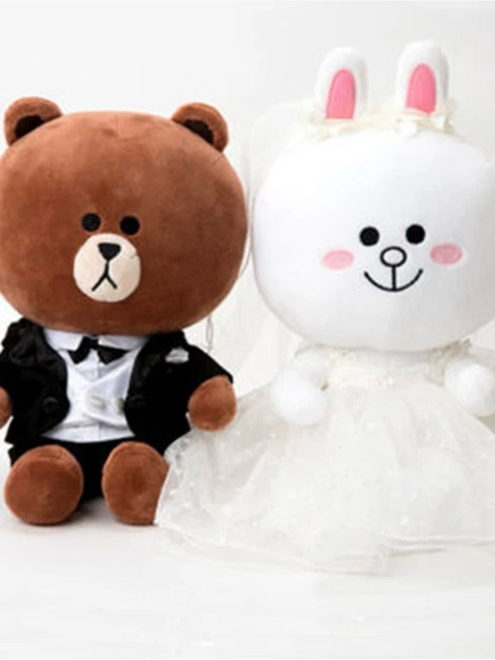 Line Friends Brown and Cony Bear & Bunny Wedding Couple Stuffed Toys